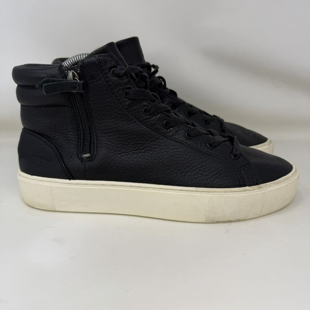 UGG Australia Olli Leather Side Zip Sneakers Black White Women's Size 9.5